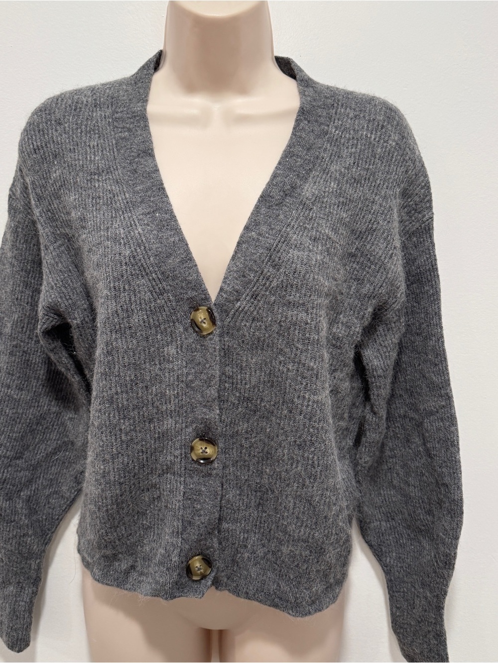 Quince Baby Alpaca Wool Cardigan Gray Size M V Neck Button Sweater